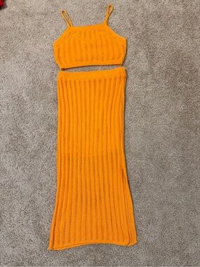 Orange Crochet Two-Piece Dress Set, Small!